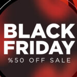 Grafik mit Text „BLACK FRIDAY OFF SALE“ vor dunklem Hintergrund mit roten Prozentzeichen.